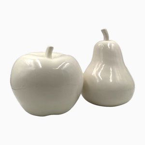 White Ceramic Apple and Pear Sculptures, Italy, 1980, Set of 2