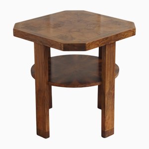 Vintage Octagonal Side Table in Root Wood Veneer