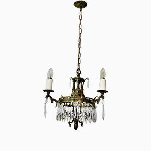 Brass and Crystal 3-Branch Chandelier, 1890s