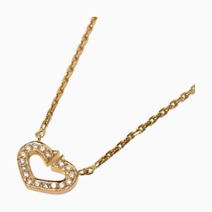 CARTIER K18PG Pink Gold C Heart Necklace Diamond 5.1g 40cm Ladies