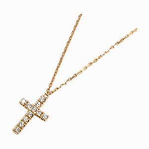 CARTIER K18PG Collier en Or Rose Symbole Croix B7221800 Diamant 2.9g 37-40cm Femme