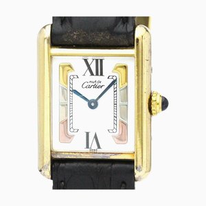 Orologio da uomo al quarzo CARTIER Must Tank Vermeil in pelle placcata oro BF565441