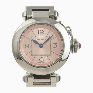 Reloj para mujer con pantalla analógica de cuarzo de acero inoxidable con esfera rosa de Cartier