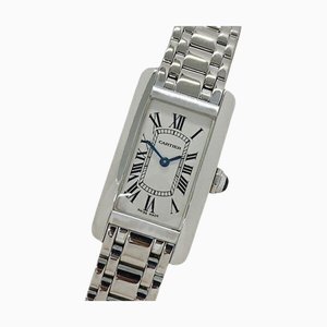 CARTIER Damenuhr Tank American Quartz 750WG Weißgold Massiv W26019L1 Quadrat Poliert