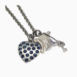 Macadam Heart Metal/Rhinestone Silver/Blue Necklace from Celine