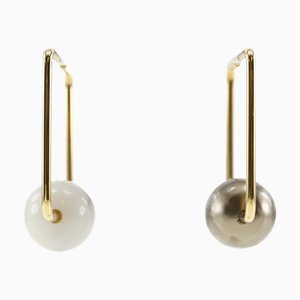 Celine Square Hoop Earrings Gold Plated X Fake Pearl Made In Italy Ladies, Set of 2