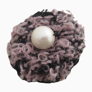 Tweed / Fake Pearl Pink & Black White Brooch from Chanel