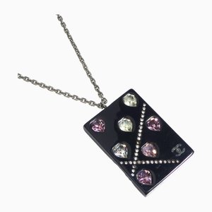 Collar Coco Mark Heart de resina / metal negro / plata / rosa de Chanel