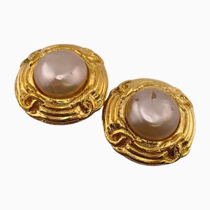 Fake Pearl Coco Mark Earrings in Gold from Chanel, Set of 2