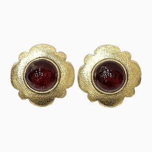 Colored Stone Flower Motif Earrings from Chanel, Set of 2