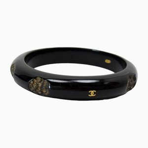 Bracelet Jonc Camellia Coco Mark en Bois Noir/Beige de Chanel