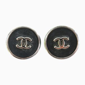 Earrings Cocomark in Metal/Plastic Gunmetal/Black from Chanel, Set of 2