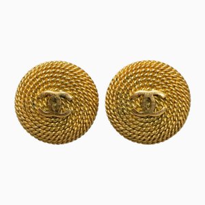 Gold Plated Coco Mark Chain Round Earrings from Chanel, Set of 2