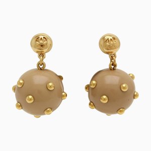 Chanel Cocomark Studs Ball Swing Earrings Plastic Gp Beige Gold 00A, Set of 2