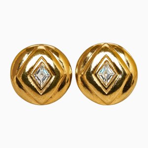 Round Diamond Rhinestone Earrings in Gold Plated Womens from Chanel, Set of 2