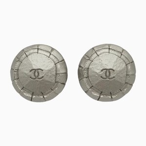Vintage Round Coco Earrings in Silver Matte from Chanel, Set of 2