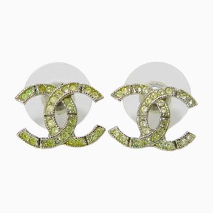 Crystal Coco Mark Rhinestone Silver Stud Earrings from Chanel, Set of 2