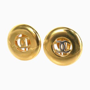 Chanel Earrings Here Mark Metal Gold Ladies, Set of 2