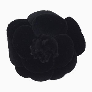 Velor Fabric Camellia Corsage Brooch in Black from Chanel