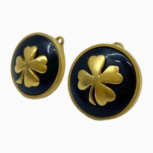 Round Clover Earrings 93A Motif Four Leaf GP in Gold from Chanel