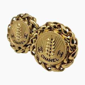 Chanel Earrings Barley Gold Plated Chevron Round Cc Coco Mark Accessories Ear Women's, Set of 2