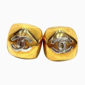 Quadratische Goldene Ohrringe von Chanel, 1998, 2 . Set
