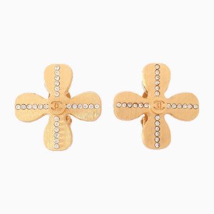 01c Rhinestone Clover Earrings from Chanel, Set of 2