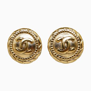 Chanel Coco Mark Round Earrings Gold Plated Women's, Set of 2