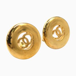 Chanel Earrings Here Mark Metal Gold Ladies, Set of 2