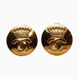 Chanel Cocomark Crown Earrings Gold Plated Ladies, Set of 2