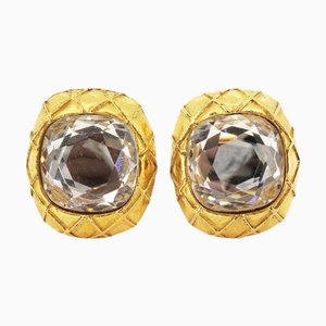 Chanel Earrings Matelasse Colored Stone Gp Plated Gold Ladies, Set of 2