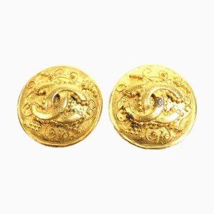 Chanel Earrings Here Mark Metal Gold Ladies, Set of 2