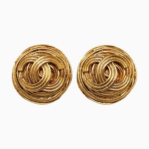 Chanel Cocomark Earrings Gold Plated Women's, Set of 2