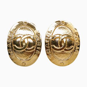 Chanel Cocomark Paris Oval Earrings Gold Plated Ladies, Set of 2