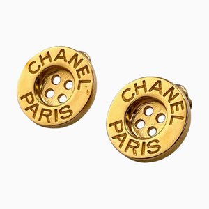 Orecchini Chanel 820A con bottoni in oro da donna, set di 2