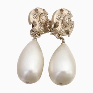 Chanel Earrings Here Mark Metal / Fake Pearl Light Gold Off-White Ladies, Set of 2