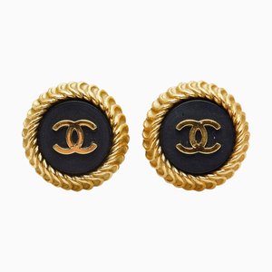 Chanel Cocomark Earrings Black Gold Plated Women's, Set of 2