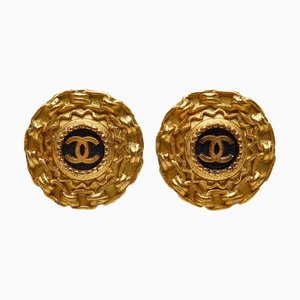 Boucles d'Oreilles Rondes Chaîne Coco Mark en Plaqué Or de Chanel, Set de 2