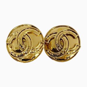 94p Engraved Coco Mark Metal Earrings from Chanel, Set of 2