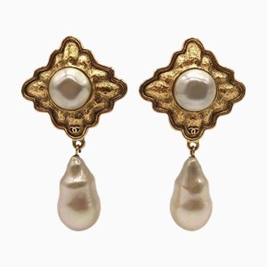 Chanel Earrings Here Mark Gold Metal Fake Pearl, Set of 2