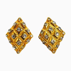 Pendientes Chanel Rhombus Matelasse Stone Clear X Gold para mujer, Juego de 2