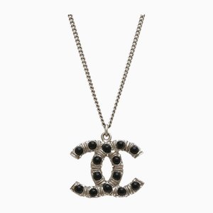 Cocomark Necklace Pendant Metal Rhinestone Black Stone Silver 08C from Chanel