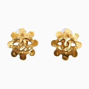 Chanel Coco Mark Flower Motif Earrings Gold Plated Ladies, Set of 2