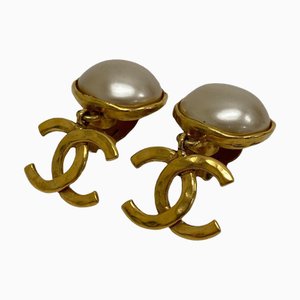 Fake Pearl 94A Coco Mark Earrings in Gold from Chanel, 1994, Set of 2