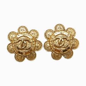 Chanel Cocomark Sunflower Earrings Gold Plated Ladies, Set of 2