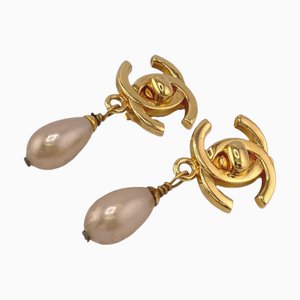 Chanel Fake Pearl 95P Coco Mark Earrings Gold Women's Z0005136, Set of 2