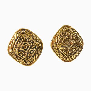 Chanel Cocomark Rhombus Vintage Gold Plated Women's Earrings, Set of 2