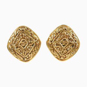 Vintage Here Mark Rhombus Gold-Plated Ladies Earrings from Chanel, Set of 2