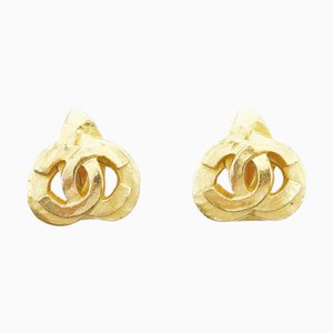 Chanel Coco Mark Heart Motif Earrings Gold Plated Ladies, Set of 2