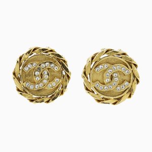 Chanel Coco Mark Earring Chain Vintage Gold Plated X Rhinestone 23 Women's, Set of 2